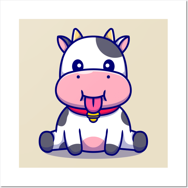 Cute Baby Cow Sitting Cartoon Wall Art by Catalyst Labs